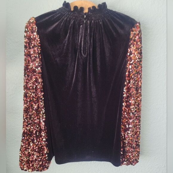 Sugarlips NWOT Michelle velvet and sequined pop sleeves mock neck blouse - Picture 11 of 16